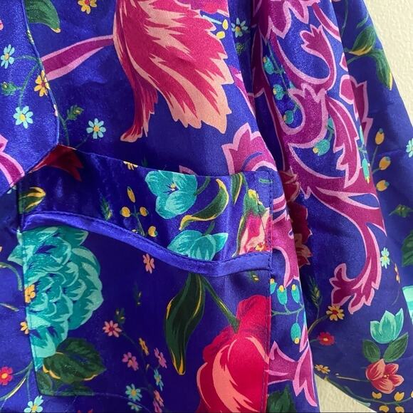 VTG 90s Floral Satin Pajama Top Size S Silky Boxy Button Blouse Boho - Picture 5 of 8